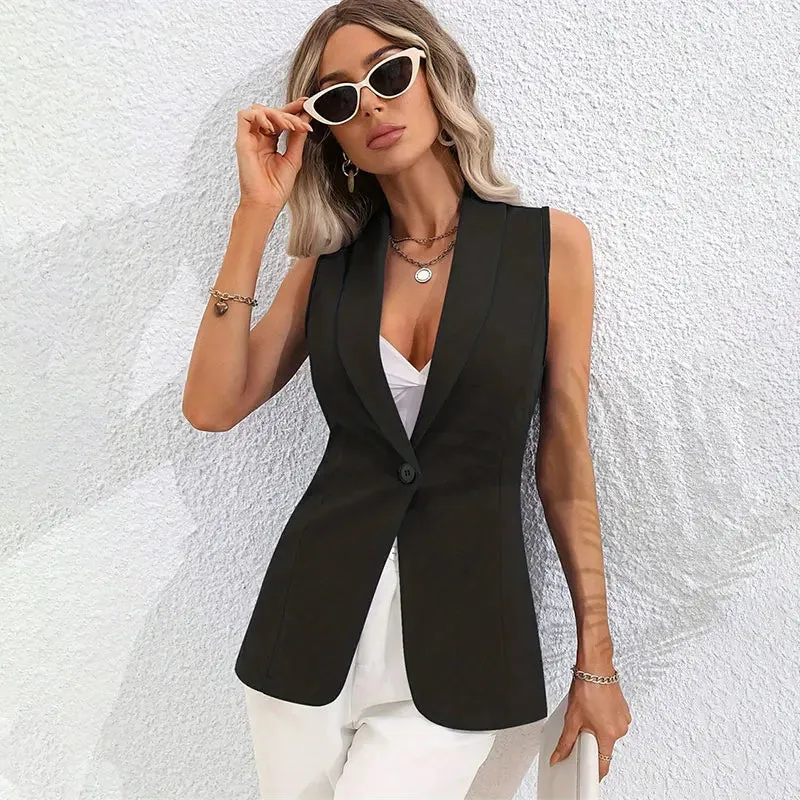 Women Fashion Front Buttons Cropped Waistcoat Vintage V Neck Sleeveless Chic Vest Top for Summer and All Season