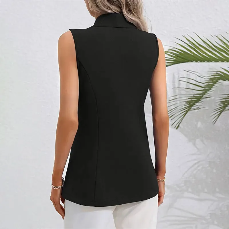 Women Fashion Front Buttons Cropped Waistcoat Vintage V Neck Sleeveless Chic Vest Top for Summer and All Season