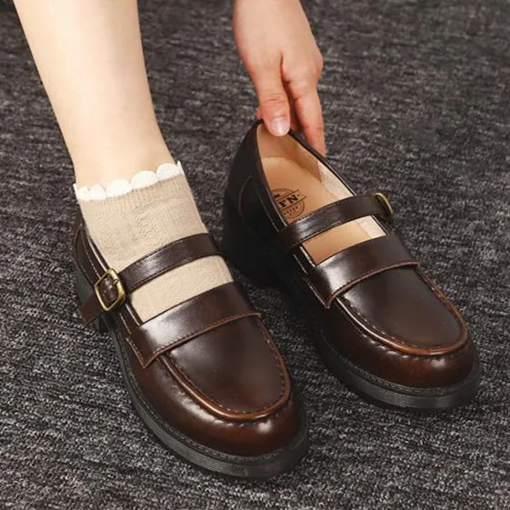 Womens Flat Vintage Buckle Bow Mary Jane Shoes