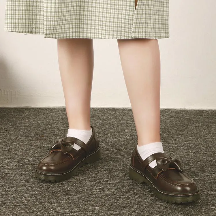 Womens Flat Vintage Buckle Bow Mary Jane Shoes