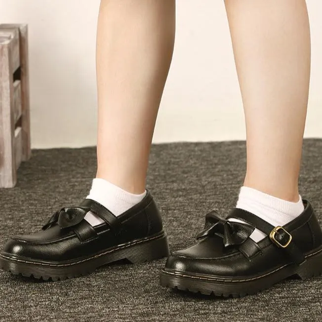 Womens Flat Vintage Buckle Bow Mary Jane Shoes