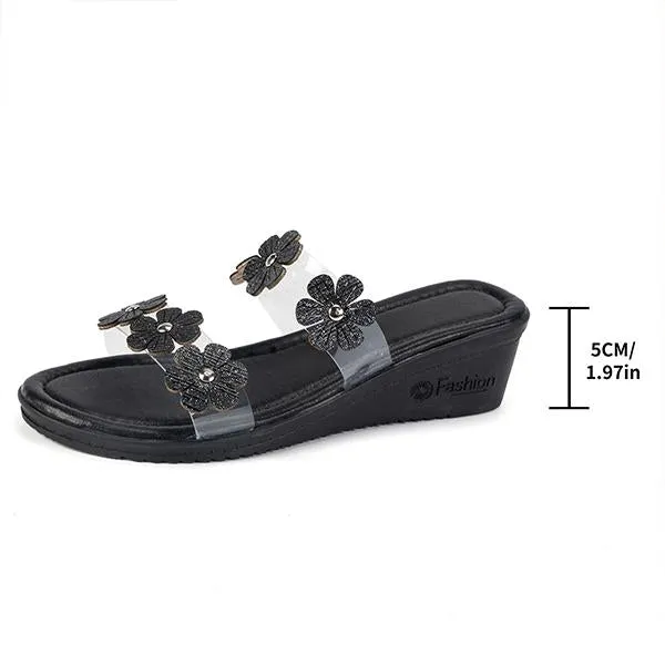 Women's Wedge Transparent Flower Beach Slippers 56696667S